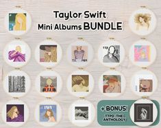 the taylor swift mini album bundle is shown on a wooden background with text that reads taylor swift mini album bundle