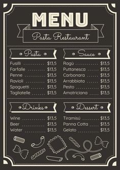 a menu for a restaurant on a chalkboard with the price list and other items