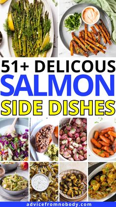 the best side dishes for grilled salmon and other seafoods with text overlay that reads, 5 + delicious salmon side dishes