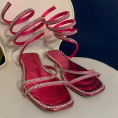 Size 7 Never Worn Bedazzled Sandals For Spring Party, Trendy Rhinestone Sandals For Night Out, Trendy Sandals With Rhinestones For Night Out, Rhinestone Sandals For Night Out In Spring, Chic Bling Sandals For Summer, Rhinestone Sandals For Spring Night Out, Spring Rhinestone Sandals For Night Out, Chic Summer Sandals With Bling, Trendy Rhinestone Sandals For Spring