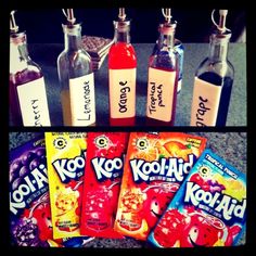 four different flavors of kool - aid in bottles