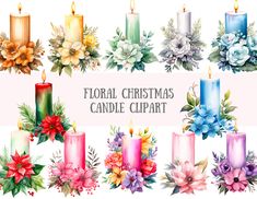 floral christmas candle clipart set