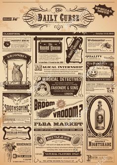 an old fashioned newspaper advertisement with different types of advertisements on the front and back pages