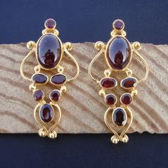 Lovely Red Garnet 925 Sterling Silver Hand Crafted Gold Plated Stud Earrings Oval Garnet Gemstone Earrings, Elegant Oval Garnet Earrings, Real Silver Necklace, Pakistani Jewellery, Paired Jewelry, Garnet Red, Silver Earrings Handmade, Silver Jewels, Latest Jewellery