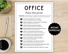 an office pass the prize next to a cup of coffee