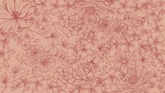 an image of a flower pattern on a pink wallpaper background with red flowers and leaves