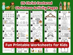 christmas worksheets for kids to print and color with the text 25 christ centered christmas activity pages