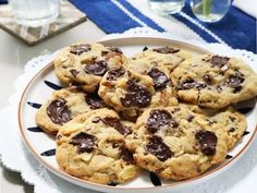 chocolate chip cookies on a white plate