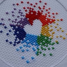 the cross stitch pattern is colorful and has stars on it