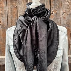 Our elegant wild rag/scarf in black with rose pattern. A perfect square - measuring 42"x42". Adding that extra touch of a western style to your outfit. 100% soft silk feeling polyester is durable to keep you warm in the cold and fashionable for any occasion. Plus it's machine washable!  Additional accessories are available- (Please see our slide options on our site)  Leather slides Western concho slides Crystal concho slide  Buckle slides Wither Strap, Beaded Dog Collar, Bridle Bag, Designer Dog Collars, Teal Flowers, Perfect Squares, Wild Rag, Dog Collars & Leashes, Designer Scarves