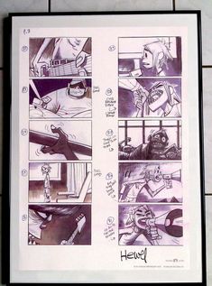 an image of a comic strip being displayed on a wall with the words hush written below it