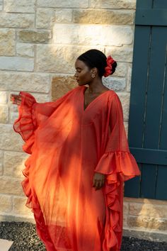 This brick-red kaftan is the epitome of effortless elegance. Let the light fabric flow in the breeze as you stroll the beach. The side slits are comfortable as you walk or lounge, and the bra savers will hold the kaftan in place for all day wear. All kaftans are handmade in small batches in Austin,TX. Sizes and color may slightly vary due to lighting and screen settings. Red Kaftan, Bubu Gown Styles, Woman Dress, African Design Dresses, Modest Fashion Outfits, African Wear, Abayas Fashion, African Design, Mode Inspo