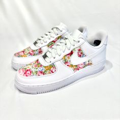 New limited edition vintage floral collection.  Hand crafted to order, all sizes available.  Made from a unique set of vintage floral patterns, these trainers really are something special.  More customisation options available on request. Sporty White Sneakers With Floral Print, Sporty Floral Print Sneakers For Streetwear, Floral Print Low-top Sneakers For Streetwear, Custom Nike Air Force 1, Custom Nike Air Force, Custom Af1, Custom Nike, Floral Collection, Vintage Floral Pattern