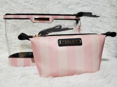 Victoria’s Secret 2 in 1 Train case Iconic pink & white stripes makeup bags. Victoria Secret Makeup Bag, Victoria Secret Makeup, Small Makeup Bag, Train Case, Pink And White Stripes, Victoria Secret Bags, Makeup Bags, Christmas List, Victoria Secret