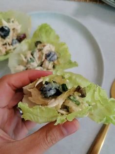 a person is holding some lettuce with blueberries and other toppings on it