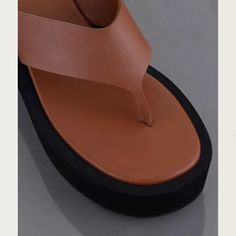 3" Heel (Size 38.5) 2" Platform Leather Upper And Lining/Synthetic Sole Made In Spain Women's Shoes Trendy Leather Toe Post Wedge Sandals, Summer Leather Platform Slippers With Padded Heel, Leather Toe Post Platform Heels, Leather Toe Post Heels With Platform, Leather Platform Slippers With Padded Heel For Summer, Leather Platform Heels With Toe Post, Summer Wedge Sandals With Single Toe Strap And Platform, Chic Leather Platform Slippers With Heel Loop, Brown Leather Platform Slippers For Summer