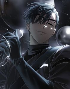 an anime character holding a glass ball in his hand