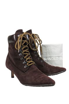 Current Boutique-MANOLO BLAHNIK Boots Manolo Blahnik Boots, High End Shoes, Black Patent Pumps, Spanish Fashion, Satin Pumps, Buy Shoes Online, Leather Espadrilles, Lace Up Booties, Studded Leather