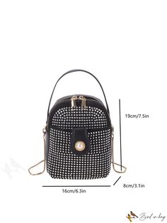 BirdinBag - Compact Studded Metal Chain Crossbody: Satchel Bag with Stylish Embellishments Evening Phone Bag With Chain Strap, Chic Party Satchel Phone Bag, Crossbody Satchel, Word Wrap, Satchel Bag, Mini Fashion, Square Bag, Handle Bag, Metal Chain