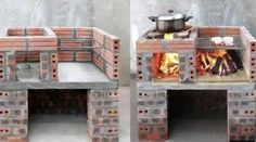 an outdoor oven made out of cinder blocks