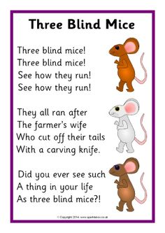 three blind mice are shown in this printable poem for kids to learn how to read them