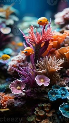 an aquarium filled with lots of different types of fish and corals on top of water