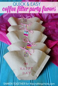 coffee filter party favors with text overlay