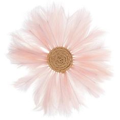 a pink flower with some feathers on the top and bottom of it, against a white background