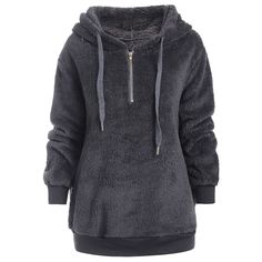 Half Zipper Drawstring Fluffy Hoodie - Dark Gray - 4R10842116 - Women's Clothing, Women's Hoodies & Sweatshirts  #WomensHoodiesSweatshirts #Women's #Clothing # #Women's #Hoodies #& #Sweatshirts Half Zip Pullover Outfit, Hoodies For Teens, Fluffy Hoodie, Legging Court, Pullovers Outfit, Robes Vintage, Casual Skirt Outfits, Hoodie Size Chart, Hoodie Material