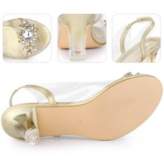 Looking for the perfect summer sandals to add to your shoe collection? Look no further! These glamorous open-toe sandals feature sparkling crystal flowers on the upper, with clear straps and heels for a stunning look. The sandals have a slip-on design and a block heel for added comfort and stability. The vamp is made of PVC and the outsole is made of rubber, while the clear PC heel measures 2.8 inches. Don't forget to check the size measurement chart before placing your order to ensure the perfe Clear Chunky Heels, Crystal Flowers, Sandals Gold, Girl Closet, Faux Leather Heels, Chunky Heels Sandals, Clear Heels, Open Toe Shoes, Heels Sandals