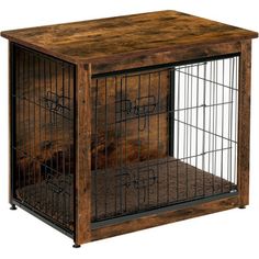 an old wooden cage with metal bars on the top and bottom, is shown in front of a white background