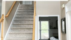 the stairs in this house have been cleaned and new carpet is going up to the second floor