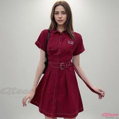 Qteee - Embroidered Pocket Belted Lapel Dress with Elegant Letter Design Casual Embroidered Workwear Dresses, Casual Embroidered Work Dresses, Casual Embroidered Dresses For Work, Lapel Dress, Embroidered Pocket, Spring Summer Autumn Winter, Letter Design, Winter Color, Pocket Belt