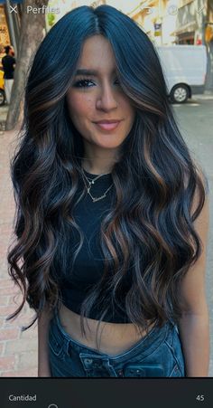 Spice Up Black Hair, Good Hair Colors For Dark Brown Hair, Black Hair With Caramel Underneath, Ombré Hair Dark Brown, Caramel Ombre Hair Color For Brunettes, Carmel Money Pieces On Dark Brown Hair, Cooper Hair Color Highlights Dark Brown, Dark Hair Balayage Black, Ombre Highlights For Dark Hair