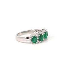 Baikalla Jewelry Gold Emerald Ring 5 18k White Gold Natural Emerald Four Stones Set Band Ring with Diamonds Beautiful Gemstones, Emerald Ring Gold, Rare Gems, Gold Top, Stone Setting, Natural Blue Sapphire, Unique Gemstones, Ring Fit, Natural Emerald