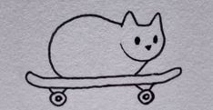 a drawing of a cat sitting on top of a skateboard