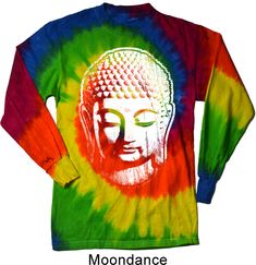 "Buddha head on this cool long sleeve tie dye t-shirt! Popular \"cotton\" style tee 100% Cotton All items are hand pressed and printed to order in beautiful Clermont, FL! \"Yoga Clothing for You\" guarantees your satisfaction on every purchase! Returns/Exchange Form: If you suspect the product is defective or an incorrect item has been sent, please email us first. Care Information: Wash inside out and use cold water. Do NOT use bleach or iron over the decal. Return Policy: If you are not 100% sa Multicolor Long Sleeve T-shirt With Screen Print, Artistic Long Sleeve Relaxed Fit T-shirt, Yoga Long Sleeve, Big Buddha, Yoga Clothing, Buddha Head, Yoga For Men, Tie Dye T Shirts, Green Tops