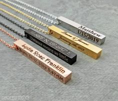 Bar Necklace Personalized Name Necklace Birth Date Necklace Coordinates Necklace Engraved Necklace Engraved Jewelry Vertical Bar Pendant This listing is for one engraved bar necklace personalized with your choice of inscription. Just send us a name, date, monogram, scripture, coordinates, or personalized message of your choosing in a note during checkout. You can also upload a photo in a message to us of a handwritten note to have engraved. Character limit of 25, including spaces. You can pay to Hurry Up, Personalised Jewellery Necklaces, Date Necklace, Engraved Bar Necklace, Dainty Diamond Necklace, Bar Necklace Personalized, Diamond Cross Necklaces, Vertical Bar, Compass Necklace