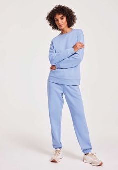 Womens Light Blue Cuffed Joggers with Elastic Trims Louise Redknapp, Plain Blue, Cuffed Joggers, Blue Crew, Jogging Bottoms, Rich Fabric, Casual Sweatshirt, Blue Fabric, Jogging