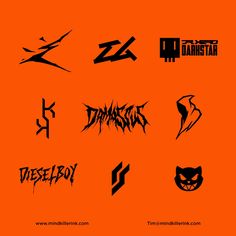 various types of graffiti font on an orange background