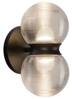 an outdoor wall light with two glass balls on the front and one in the back