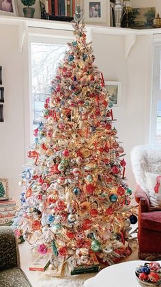 a decorated christmas tree in a living room