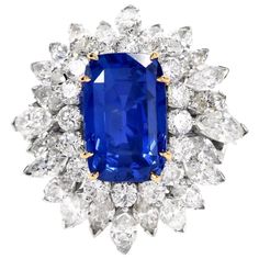 Floral 13.65 Carat Burma Sapphire Diamond Platinum Cluster Cocktail Ring | From a unique collection of vintage Cocktail Rings at https://www.1stdibs.com/jewelry/rings/cocktail-rings/. Vintage Sapphire Ring, Estate Ring, Blue Sapphire Necklace, Expensive Jewelry Luxury, Vintage Cocktail Ring, Vintage Sapphire, Platinum Diamond Rings, Diamond Cocktail Rings, Yellow Gold Setting