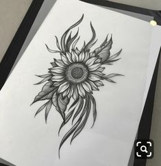 a drawing of a sunflower on paper