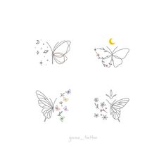 four different butterflies with stars and moon in the sky, one on top of the other