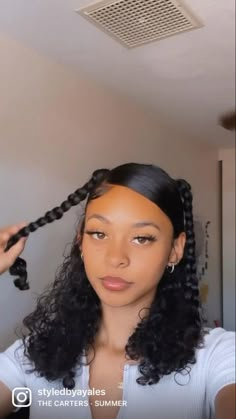 Side Part Pigtails Curly Hair, Cute Birthday Hairstyles For Curly Hair, Hairstyles For Picture Day Curly Hair, Curly Hairstyles Swoop, Hairstyles To Do On Mannequin Heads, Side Swoop Hairstyle Curly Hair, Hair System Women, Side Part Space Buns, Hairstyles For Black Women Curly Hair