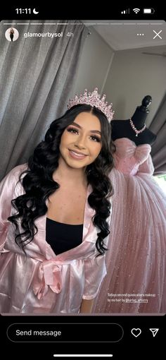 Pink Quince Crown, Quinceanera Pink Crown, Crown For Quinceanera Pink, Light Pink Crown For Quince, Pink Quince Crown Big, Quince Hairstyles, Quince, Quinceanera, Sweet 16