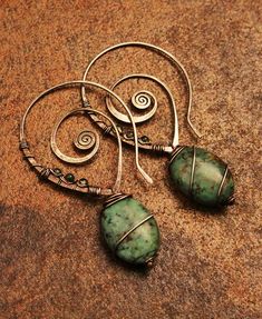 Collar Hippie, Swirl Earrings, Loop Earrings, Hammered Copper, Beads And Wire