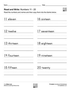 the printable worksheet for reading numbers 1 - 10, which includes two different words