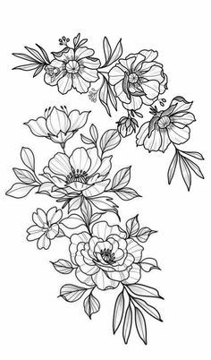 black and white drawing of flowers on a white background with the words,'i love you